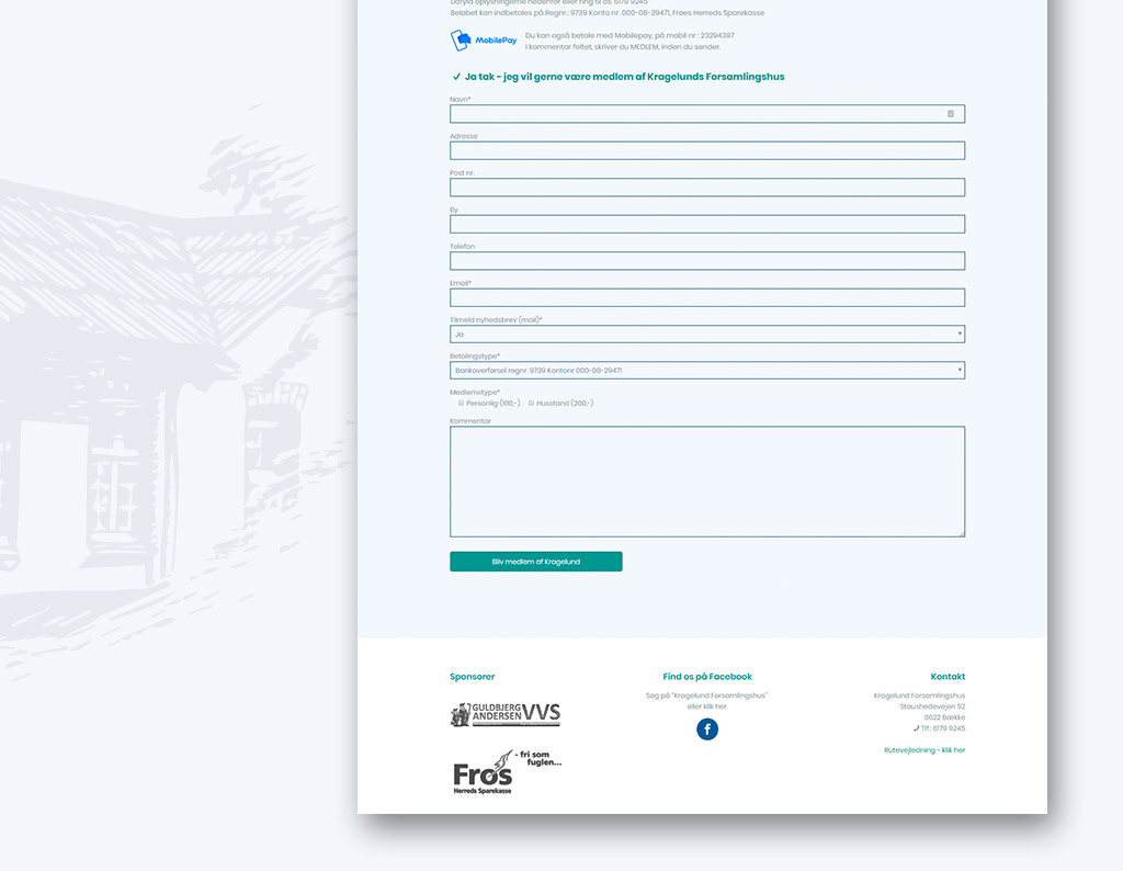 Redesign af Kragelund Forsamlingshus's hjemmeside